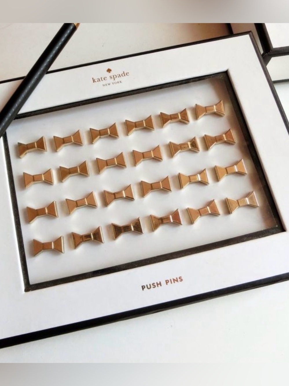 NIB KATE SPADE New York Gold Bow Push Pins 24-Piece Set Desk Office Decor